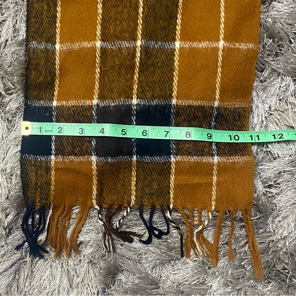 Unisex brown blue and white fringe hem wool scarf. Used. - Picture 5 of 7